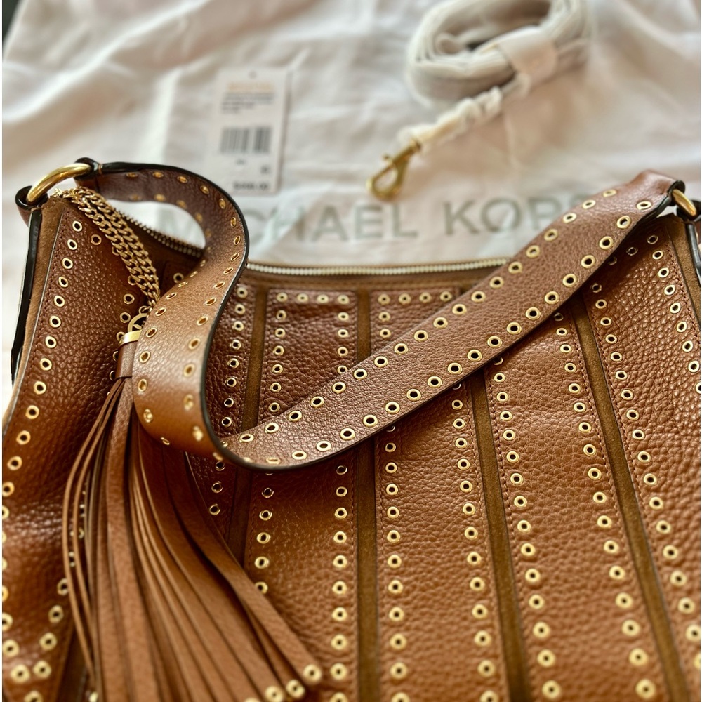 Michael Kors Brooklyn grommet medium hobo leather bag in dark caramel